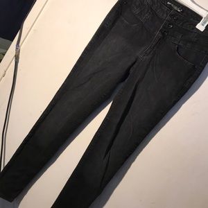 High waisted dark skinny jeans
